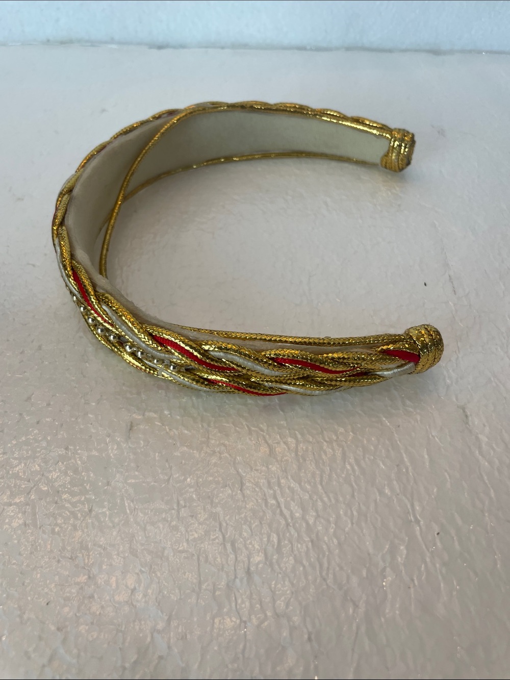 Vintage 80’s Gold and Red Braided Beaded Headband Women’s hair band accessory - Picture 4 of 5